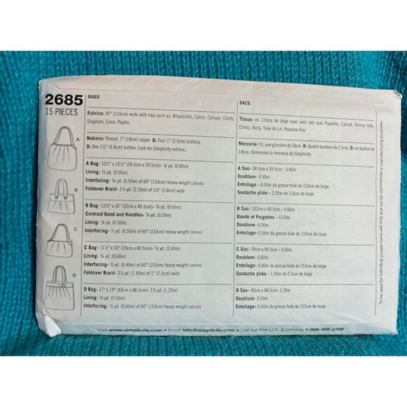 Simplicity sewing pattern  2685 tote purse bag - Picture 3 of 5